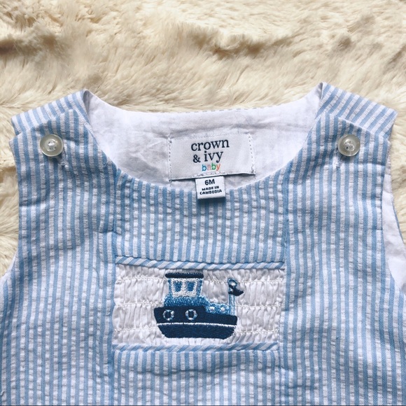 Crown and Ivy Baby Boy Seersucker Bubble, Sz 6M - Picture 2 of 3